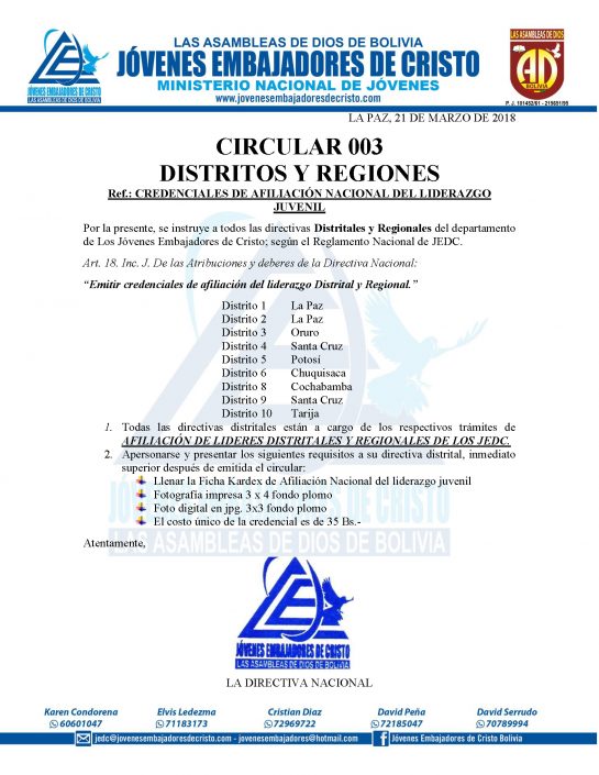 circular 003 AFILIACION LIDERES JEDC